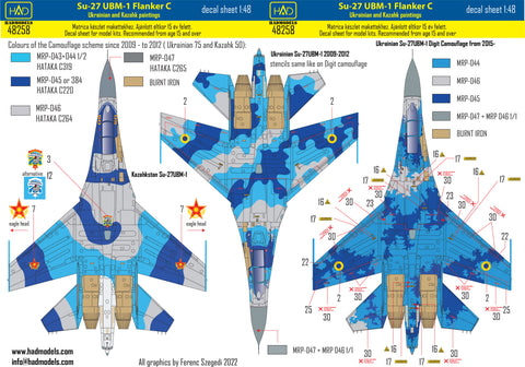 HAD Models 48258 1/48 Su-27UBM-1 Ukrainian and Kazakh painting schemes decal sheet