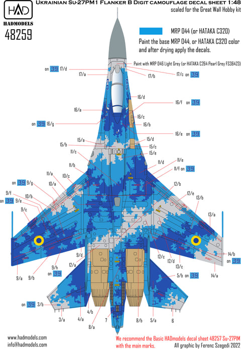 HAD Models 48259 1/48 Ukrainian Su-27 P1M Flanker B Digit Camouflage decal sheet REPRINT 2024