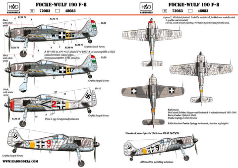 HAD Models 72083 1/72 FW-190 F-8 red 2; 9; W-517; w505 decal sheet / matrica