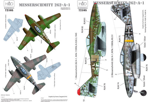 HAD Models 72105 1/72 Messerschmitt Me 262 A-1 (Luftwaffe black ”L”, white 17) decal sheet