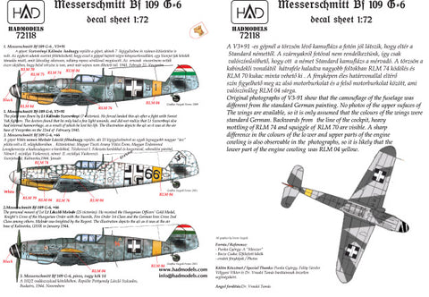 HAD Models 72118 1/72 Messerschmitt Bf 109 G-6 decal sheet