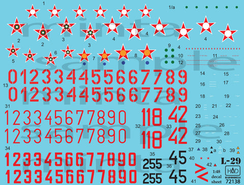 HAD Models 72138 1/72 L-29 (Hungarian, Bulgarian, Romanian) decal sheet