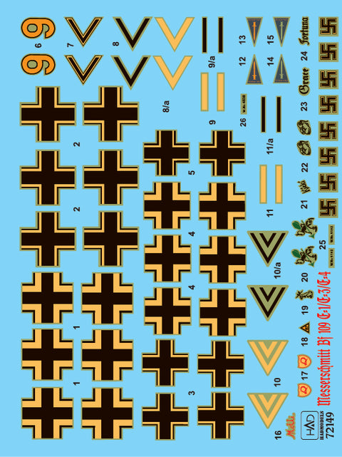 HAD Models 72149 1/72 Me Bf 109 E1/3/4 (Kieki, Grace, Fortuna, Motti) decal sheet