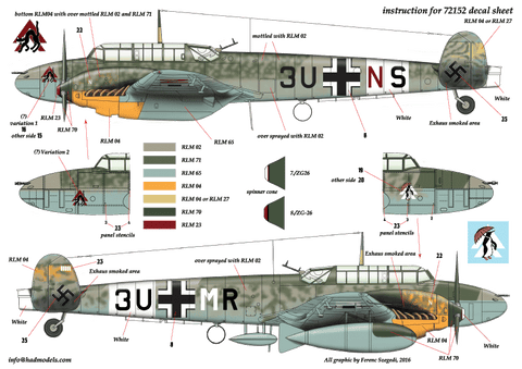HAD Models 72152 1/72 Messerschmitt Bf 110 D-3 ”Afrika” Part 1 decal sheet