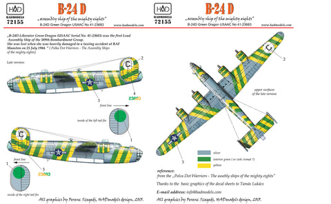 HAD Models 72155 1/72 B-24D Green Dragon USAF decal sheet