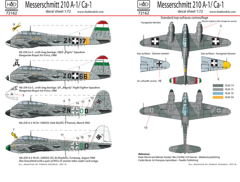 HAD Models 72162 1/72 Me 210 part 1 decal sheet