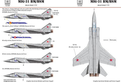 HAD Models 72164 1/72 MiG-31 decal sheet