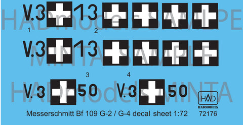 HAD Models 72176 1/72 Messerschmitt Bf 109 G-2/G-4 decal sheet