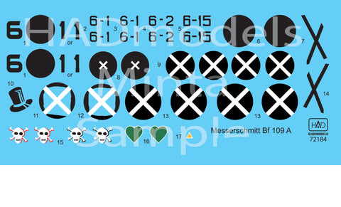 HAD Models 72184 1/72 Messerschmitt Bf 109 A decal sheet
