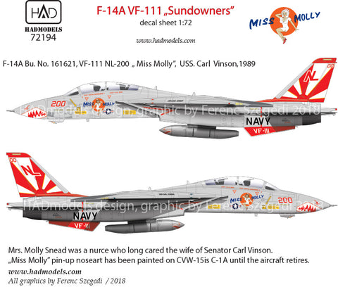 HAD Models 72194 1/72 F-14A VF111 ”Sundowners” - Miss Molly decal sheet