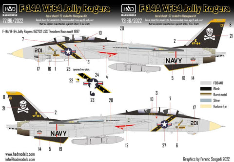 HAD Models 72196 1/72 F-14A VF-84 Jolly Rogers decal sheet