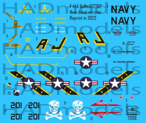 HAD Models 72196 1/72 F-14A VF-84 Jolly Rogers decal sheet