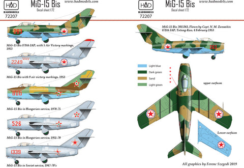 HAD Models 72207 1/72 MiG-15 Bis (North Corea, Soviet, Hungarian) decal sheet