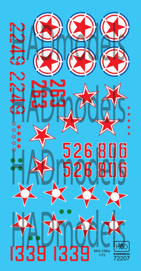 HAD Models 72207 1/72 MiG-15 Bis (North Corea, Soviet, Hungarian) decal sheet