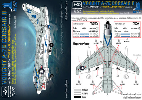 HAD Models 72222 1/72 A-7E Corsair II VA-82 ” The Marauders” in ”The Final Countdown” decal collection