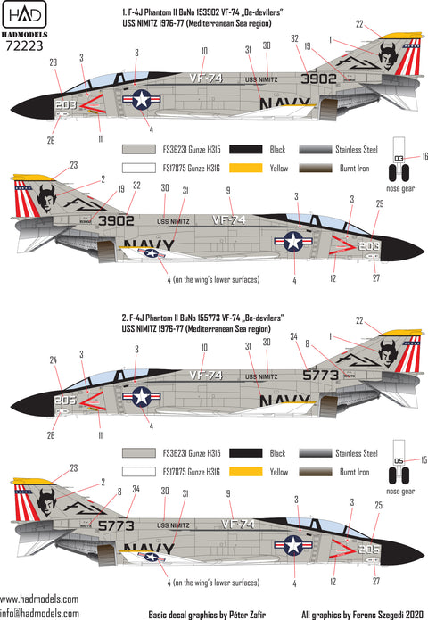 HAD Models 72223 1/72 F-4J Phantom II ” Be-devilers” USS NIMITZ 70´s decal sheet