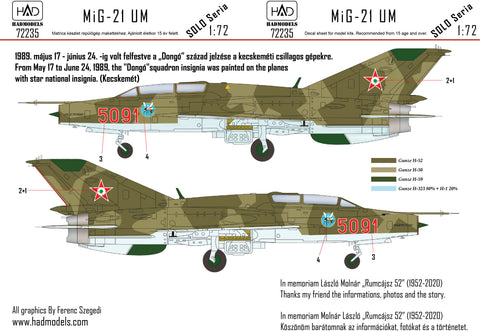 HAD Models 72235 1/72 MiG-21 UM 5091 ”Dong?” Squadron with star national insignias