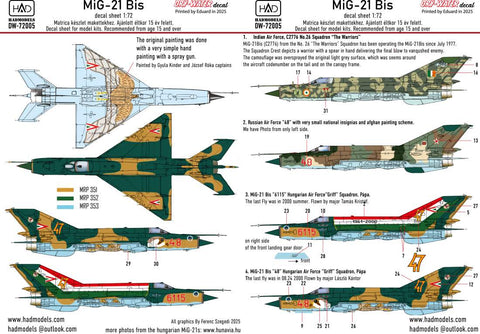 HAD Models DW-72005 1/72 MiG-21 Bis decal sheet