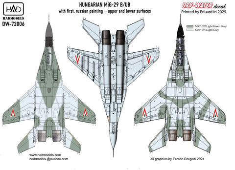 HAD Models DW-72006 1/72 MiG-29 B / UB HunAF old painting decal sheet