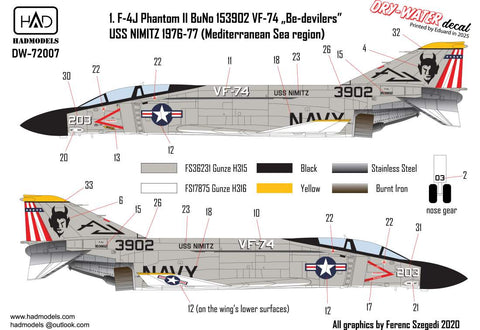 HAD Models DW-72007 1/72 F-4JPhantomII Be-Devilersdecalsheet