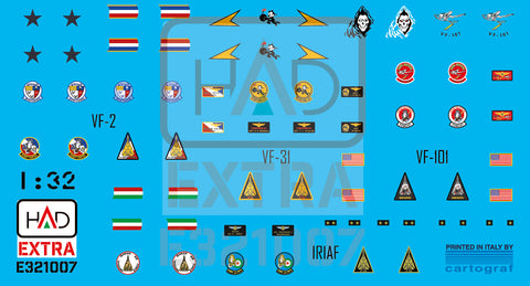 HAD Models E321007 1/32 F-14A/D helmet and dress sewing markings VF-2 VF-101 VF-31 decal sheet