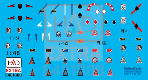 HAD Models E481008 1/48 F-14A/D helmet and dress sewing markings VF-143 VF-213 VF-41 decal sheet