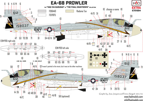 HAD Models E721004 1/72 EA-6B Prowler VAQ-134 ”GARUDAS” in the ”Final Countdown” decal sheet