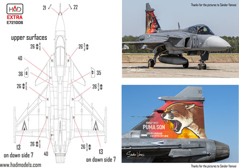 HAD Models E721006 1/72 JAS-39 Gripen Tigermeet 2023 HUNAF decal sheet