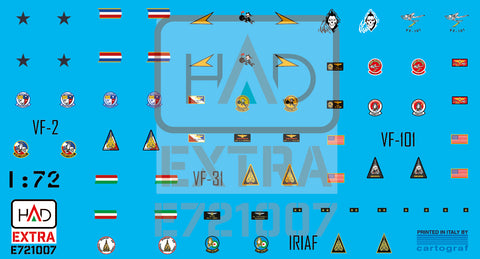 HAD Models E721007 1/72 F-14A/D helmet and dress sewing marlkings VF-2, VF-101, VF-31 decal sheet