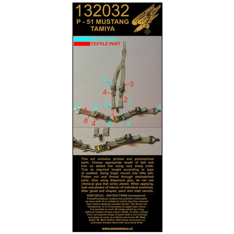 HGW Models 132032 1/32 P-51D Mustang + Wooden Cocpit Floor wood grain decal included | Tamiya