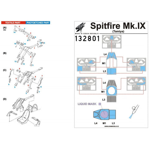 HGW Models 132801 1/32 Spitfire Mk.IX BASIC LINE: seatbelts + masks | Tamiya