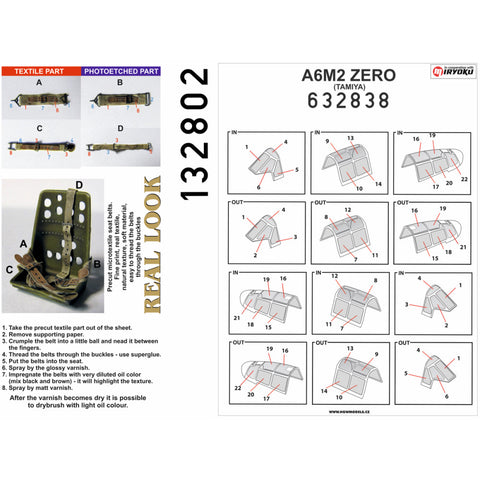 HGW Models 132802 1/32 A6M2 ZERO BASIC LINE: seatbelts + masks | Tamiya
