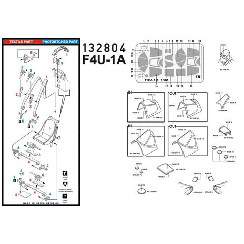 HGW Models 132804 1/32 F4U-1 Corsair BASIC LINE: seatbelts + masks | Tamiya