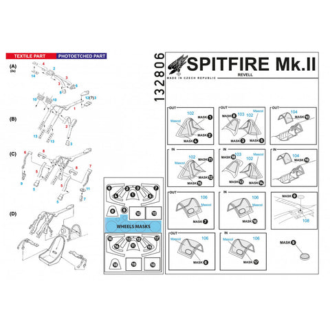 HGW Models 132806 1/32 Spitfire Mk.II BASIC LINE: seatbelts + masks | Revell