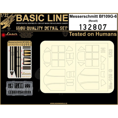HGW Models 132807 1/32 Messerschmitt Bf 109G-6 BASIC LINE: seatbelts + masks | Revell
