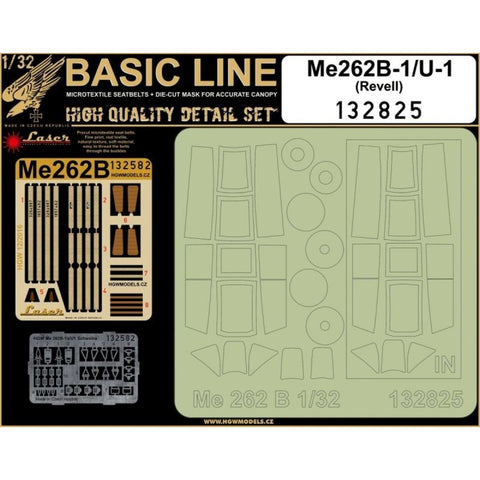 HGW Models 132825 1/32 Messerschmitt Me 262B-1 / U-1 Schwalbe BASIC LINE: seatbelts + masks | Revell
