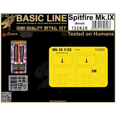 HGW Models 132826 1/32 Spitfire Mk.IX BASIC LINE: seatbelts + masks | Tamiya