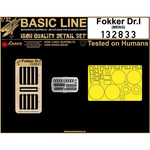 HGW Models 132833 1/32 Fokker Dr.I BASIC LINE: seatbelts + masks | Meng