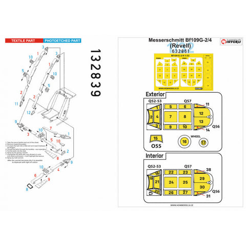 HGW Models 132839 1/32 Messerschmitt Bf109G-2/4 BASIC LINE: seatbelts + masks | Revell