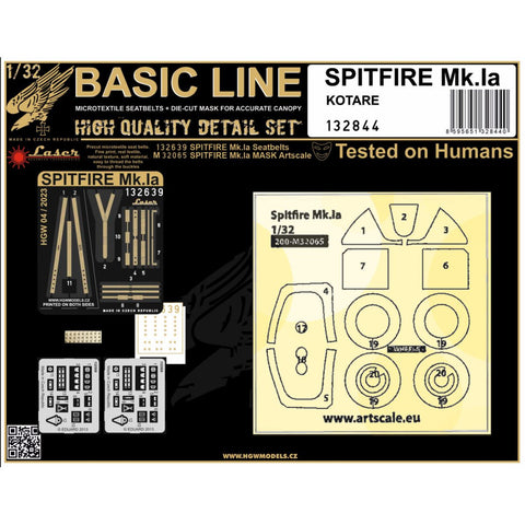 HGW Models 132844 1/32 Spitfire Mk.Ia BASIC LINE: seatbelts + masks | Kotare