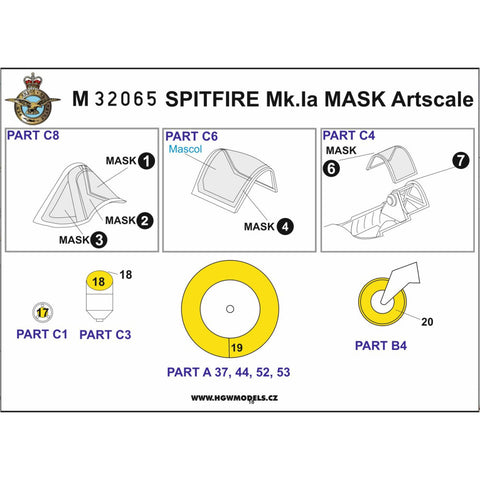 HGW Models 132844 1/32 Spitfire Mk.Ia BASIC LINE: seatbelts + masks | Kotare