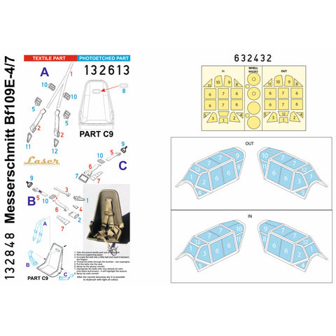 HGW Models 132848 1/32 Bf 109E-4/7 BASIC LINE: seatbelts + masks | Dragon, Cyber Hobby, Hobby 2000