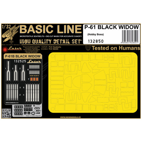 HGW Models 132850 1/32 P-61 Black Widow BASIC LINE: seatbelts + masks | Hobby Boss