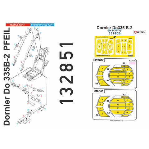 HGW Models 132851 1/32 Do335B-2 Pfeil BASIC LINE: seatbelts + masks | HK Models