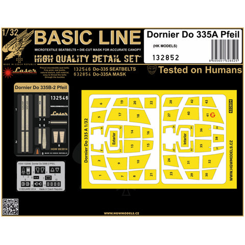 HGW Models 132852 1/32 Do335A Pfeil BASIC LINE: seatbelts + masks | HK Models