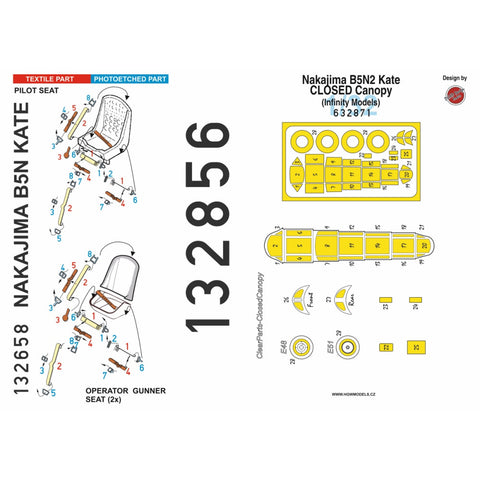 HGW Models 132856 1/32 NAKAJIMA B5N KATE (CLOSED CANOPY) BASIC LINE: seatbelts + masks | Infinity Models