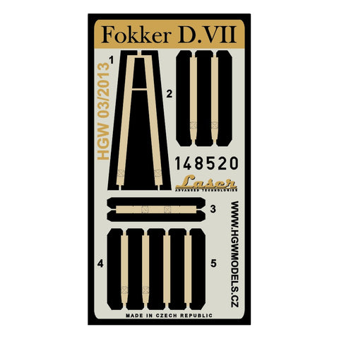 HGW Models 148520 1/48 Fokker D.VII pre-cut (laser) | Eduard