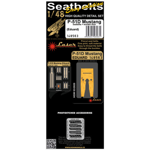 HGW Models 148563 1/48 P-51D Mustang seatbelts + wooden floor | Eduard