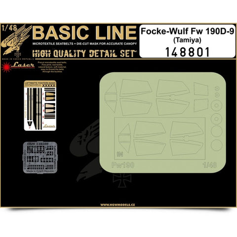 HGW Models 148801 1/48 Focke-Wulf Fw 190D-9 BASIC LINE: seatbelts + masks | Tamiya