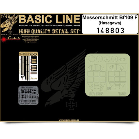 HGW Models 148803 1/48 Messerschmitt Bf 109F BASIC LINE: seatbelts + masks | Hasegawa